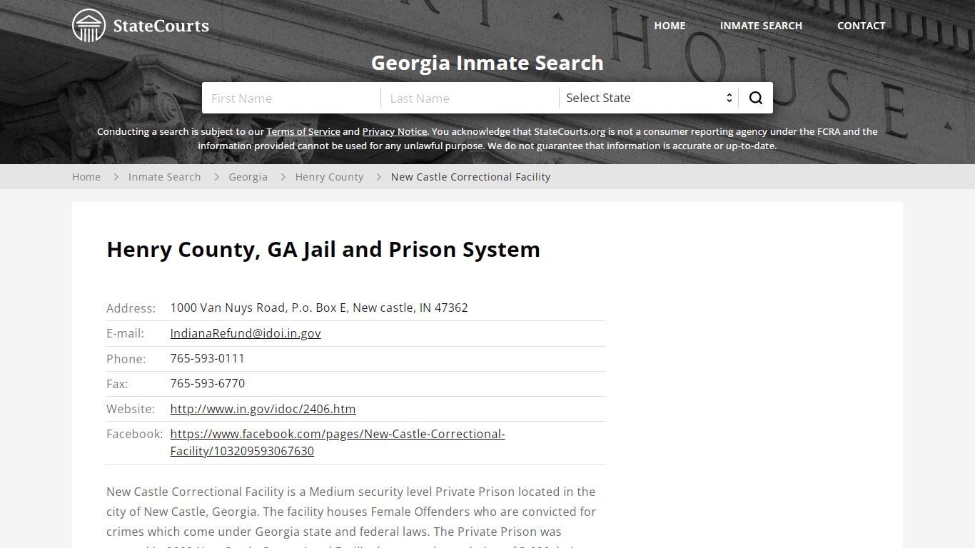 New Castle Correctional Facility Inmate Records Search ...