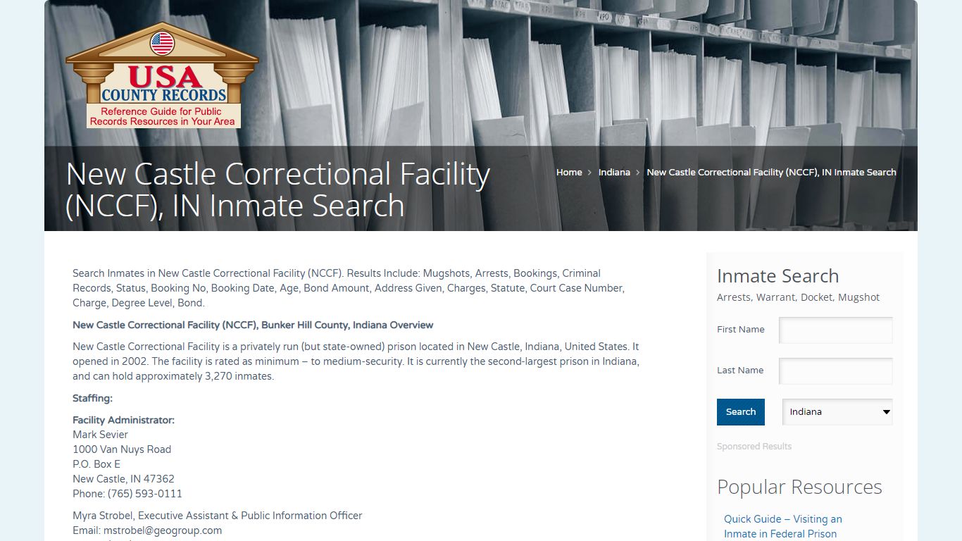 New Castle Correctional Facility (NCCF), IN Inmate Search ...